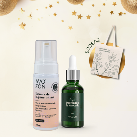 Kit Dupla Hidratação Íntima: Óleo de Avocado 30ml + Sabonete Íntimo em Espuma 150ml + Ecobag Avozon